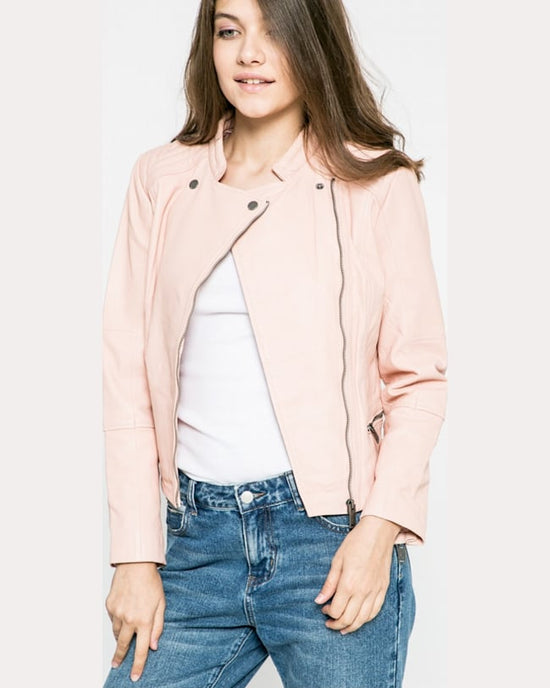 Geaca Pepe Jeans de piele roz