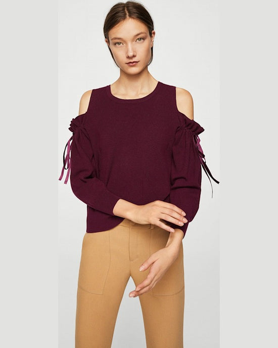 Pulover Mango velvet castaniu