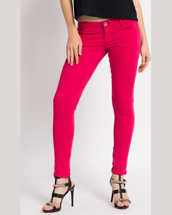 Pantaloni Guess beverly skinny ultra low fucsia