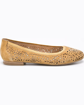 Balerini Caprice Bej din Piele Perforata