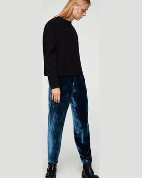 Pantaloni Mango velvet bleumarin