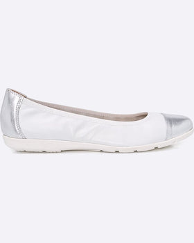 Balerini Caprice din Piele Alba cu Argintiu