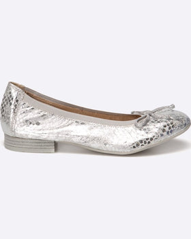 Balerini Caprice Argintii Piele Sarpe