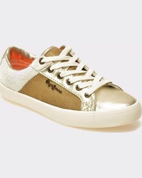 Pepe Jeans Pantofi sport aurii din piele ecologica si material textil